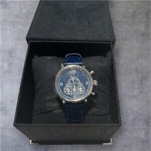 Blue and Silver Chronograph Watch with Date Window